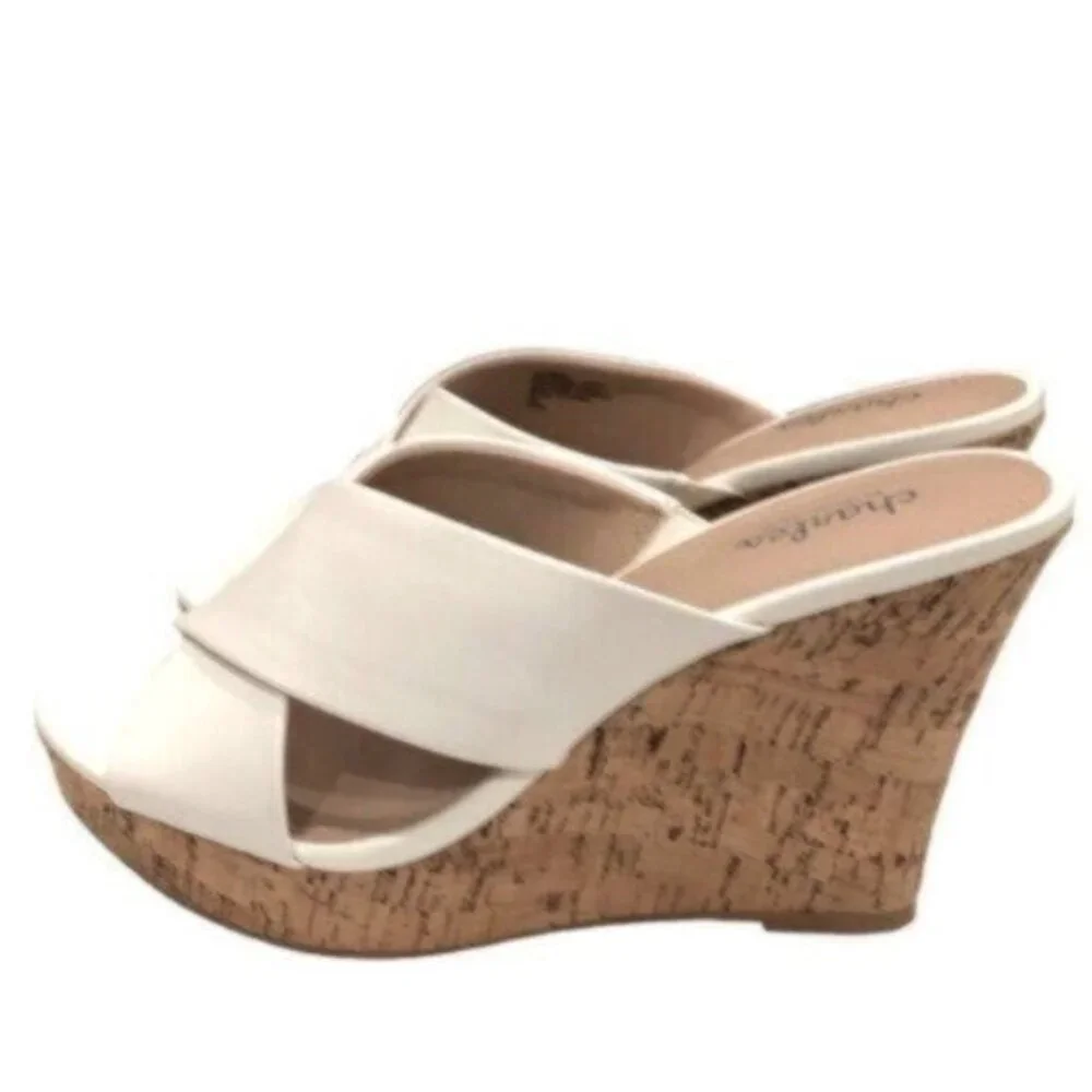 NWT Charles David White Leather Wedge Slide Sandals 9.5M